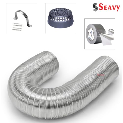 Image of Seavy 6 Inches 4FT Kitchen Chimney Duct Pipe Installation Kit with Cowl Cover, Clamp, Screws, Aluminum Tape | Compatibe with all Brands of Chimney (6 inch4 ft Kit)