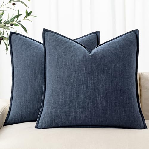 Image of MIULEE Decorative Pillow Covers 20x20 Inch Indigo Blue Boho Farmhouse Neutral Couch Throw Pillows for Bed Pack of 2 Accent Coastal Modern Pillowcase Summer Sofa Livingroom Home Decor