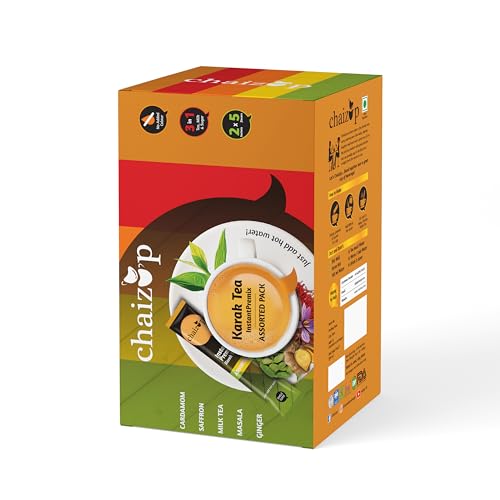 Image of Chaizup Premium 1 Min Instant Karak Tea Premix - Assorted Pack (12 Sachets, 5 Flavors) | Milk Tea, Saffron, Ginger, Masala, Cardamom | 12 Sachets