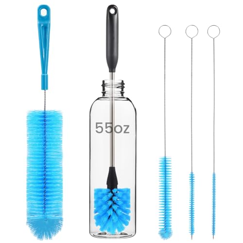 Image of 5 Pack Bottle Brush, Straw Cleaner Brush & Water Bottle Brush,15in Stainless Steel Brush, 3 Straw Brushes, 3-in-1 Bottle Cleaning Brush for Water Bottle, Coffee Mugs, Straws-Blue