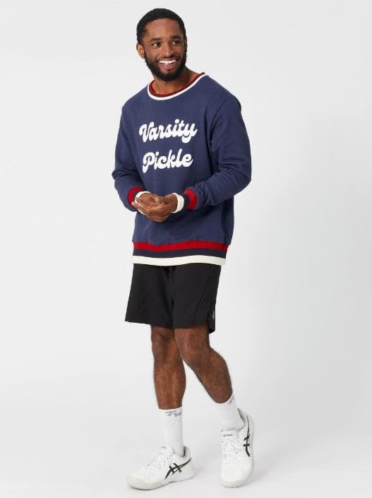 Pickleball Sweatshirt - Unisex Oversized Vintage Varsity Sweater, Navy/Red/Cream3