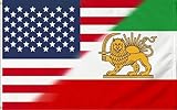 Large US and Old Iran Friendship Flag 3X5FT, USA and Former Iran Historic Flags with Sun Lion，Persia Iranian Banner UV Resistant ,Double Stitched,Brass Grommets and Strong Header,Outdoor and Indoor Decro Banner. (US Iran, 3x5)