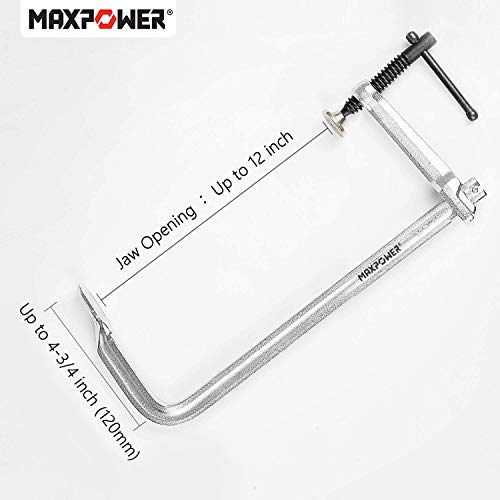 Maxpower Heavy Duty F Clamp 12-Inch X 4-3/4-Inch Throat (300 X 120Mm Throat), Pack Of 4 #TOP5