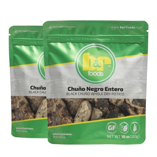 B&R Foods™ Chuño Negro Entero/Black Chuño Whole Dry Potato - Whole Dehydrated Andean Potato | Authentic Bolivian Flavor | Gluten-Free, Vegan, Non-GMO, 10 oz. (283 g.) Doy Pack (Pack of 2)
