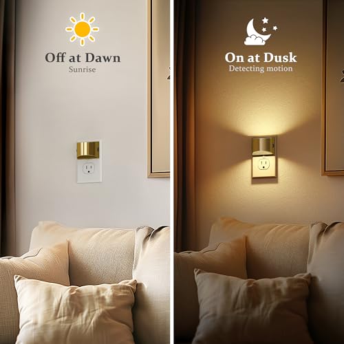 Image of JandCase LED Night Lights Plug into Wall, 2 Pack Gold Modern Night Lights, Dusk to Dawn Sensor Nightlight,0-100LM Brightness Adjustable, 3000K Soft White