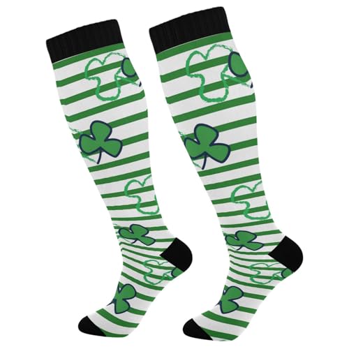 Dussdil St Patricks Day Clover Lines Compression Socks for Women Men Christmas Circulation Long Knee Socks for Winter Warm Stockings Socks
