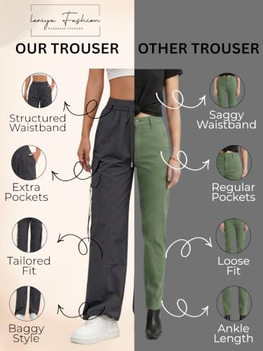 Image of Leriya Fashion Cargo Pants For Woman | Trousers For Womans |High Waist PolyCotton Trouser for Women - Flared Parachute Pants with Side Pockets |Womens Cargo Pant | Track Pant For Womans |Elegant for College & Events (Available in Plus Size)