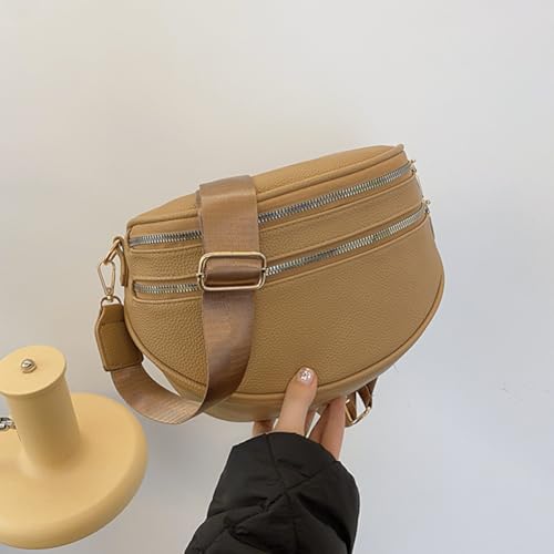 Spacious Bum Bags with Wide Strap PU Leather Shoulder Bag for Women (Khaki)4