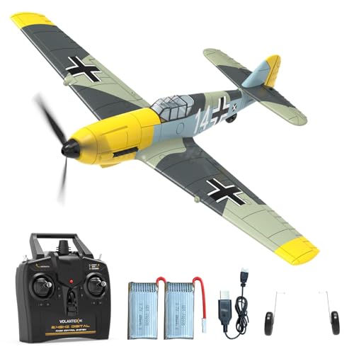 VOLANTEXRC Avião RC de 4 canais BF-109 RC Fighter Toy, 2,4 GHz, estabilizador giroscópico de 6 eixos, planador RTF com 2 baterias, adequado para Adultos, crianças, iniciantes a voar