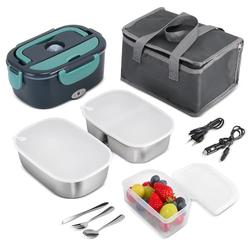 Lunch Box Chauffante Gamelle 80W 1.5L Boite Repas Allume Cigare Electrique 12V/24V/220V Camion Tuperwear Réchauffe Plat Chauffe Voiture Bento Rapide Heat...