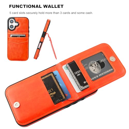 KIHUWEY Compatible with iPhone 17 Case Wallet with Credit Card Holder, Flip Premium Leather Magnetic Clasp Kickstand Heavy Duty Protective Cover for iPhone 17 6.3 Inch (Orange) by KIHUWEY - Used condition - Image 4
