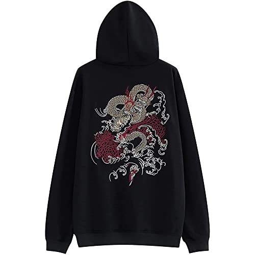 XYXIONGMAO Bordado Streetwear Dragón Sudaderas Con Capucha Techwear Para Hombre Japonés Negro Hip Hop Graphic Sudadera, Negro, Medium Cover