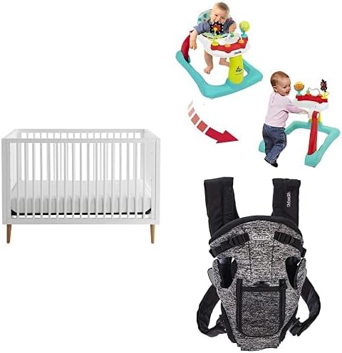 Kolcraft Roscoe 3-in-1 Convertible Crib White+Kolcraft Tiny Steps 2-in-1 Activity Walker+Kolcraft Cloud Cool Mesh Baby Carrier Space Grey