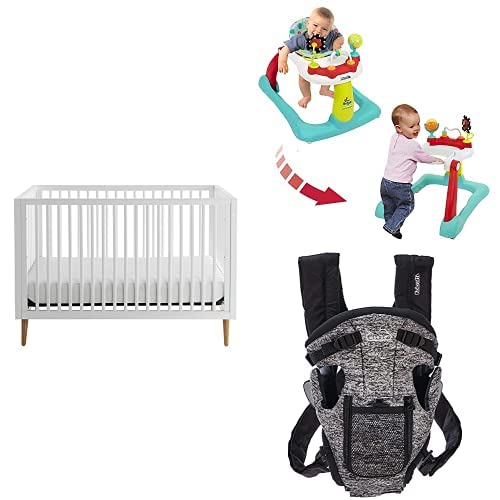 Kolcraft Roscoe 3-in-1 Convertible Crib White+Kolcraft Tiny Steps 2-in-1 Activity Walker+Kolcraft Cloud Cool Mesh Baby Carrier Space Grey