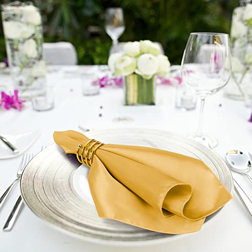Mceast Satin Cloth Napkins And Napkin Rings Set Of 8, Smooth Fabric Table Napkins And Napkin Holder For Wedding, Birthday Dinner Party, Family Gatherings, Table Decor (Gold, 17 X 17 Inches) #TOP5