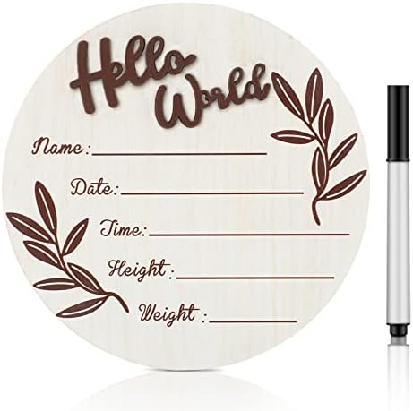 Newborn Announcement Sign Wooden Baby Announcement Sign Cherry Newborn Baby Birth Sign Baby Name Information Sign with Marker Pen for Baby Shower, Nursery Wall Decor(Round)