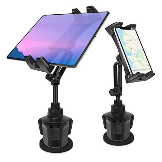 Car Cup Holder Tablet Mount & Phone Cradle Stand Truck for iPad Pro 9.7, 11, 12.9 Air Mini 5 4 3 2, Samsung Galaxy Tabs, iPhone 15 14 Pro, 4.7"-12.9" Smartphone Tab, Adjustable Long Arm, 360º Rotating
