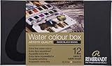 12 medios cuencos (2 negro óxido + 10 colores mezclados) en caja de metal compacta de viaje, incluye paleta de mezcla plegable y pincel de acuarela de alta calidad.