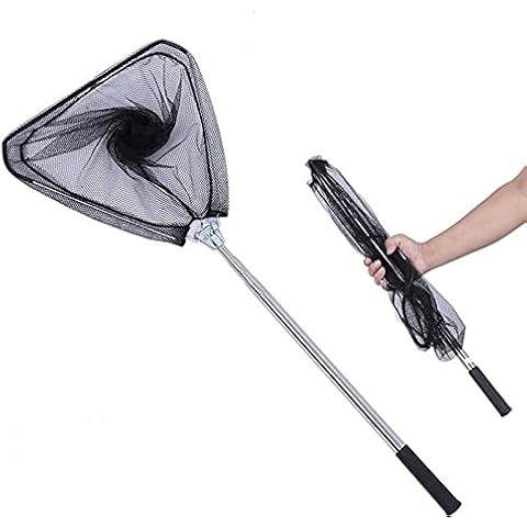 Triangular Design,Fishing Net Fish Landing Net, Foldable Collapsible Telescopic Pole Handle, Durable Nylon Material Mesh, Safe Fish Catching or Releasing,Extend to 71 Inches (Silvery) Cover