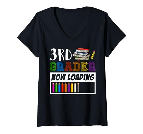 Womens retro 3rd grader now loading third grade back to school kids v-neck t-shirt