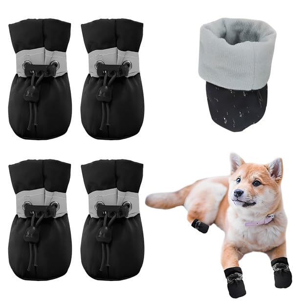 LEPGUYO 4 Coppie Scarpe Cane Impermeabili Taglia L, Antiscivolo Protezione Zampe, per Cani Medi-Grandi 16-25lbs, Primavera-Estate