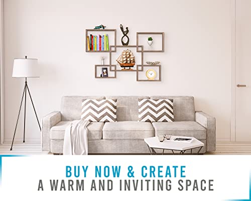 Rustic Wall Mounted Square Shaped Floating Shelves – Set Of 5 Square Shelves For Bathroom, Bedroom, Living Room & More - Screws And Anchors Included – Wall Décor Display For Home - Torched Brown #TOP1