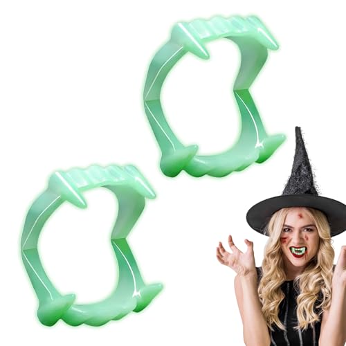 MAOSHYMS Dents de Vampire Retractable,Dent de Vampire Halloween Dents de Vampire Fausses, pour Partie Cosplay Crocs de Fête Halloween (Vert B)