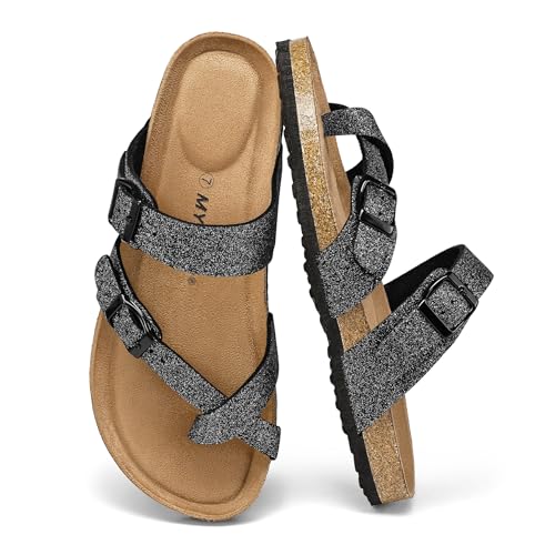 mysoft Women's Cork Footbed Slide Sandals with Adjustable Buckle