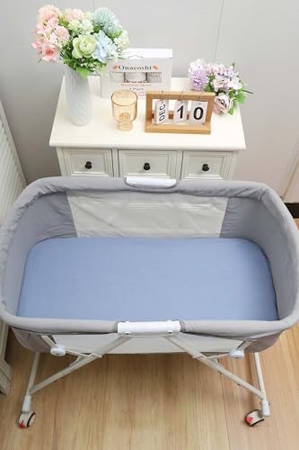 Image of Onacosht Muslin Bassinet Sheets 3 Pack, 33 inchx19 inch, Dinosaur Car &Blue