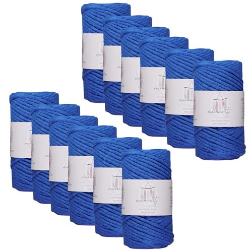 Makromecity, 12 Skeins of Single Strand Macrame Cord 3 mm x 100 Yards (300 feet) 3mm Single Strand Natural Cotton Cord for Macrame Art & Crafts for Wall Hangings Recycled Cotton (Sax Blue, 12 Skeins)