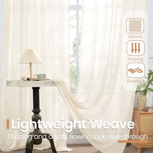 Image of BGment Ivory Linen Curtains 84 Inches Long 2 Panels Set for Living Room | Semi Sheer Light Filtering Drapes with Rod Pocket Textured Lightweight Window Treatments for Dining Bedroom, 52 X 84 Inch