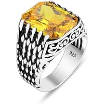 Men Silver Handmade Natural Yellow Citrine Stone Ring 925k Solid Silver Ring Gift For Him