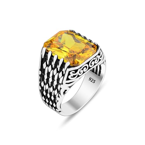 Men Silver Handmade Natural Yellow Citrine Stone Ring 925k Solid Silver Ring Gift For Him (12)