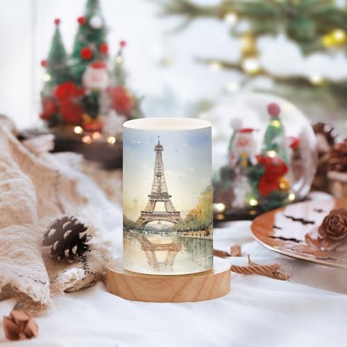 Image of Flickering Flameless Candles, Eiffel Tower Lake LED Candles with Remote Timer, Set of 2 Battery Operated Candle for Valentine Wedding Birthday
