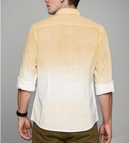 Image of IndoPrimo Men's Cotton Shirt with Full Sleeves Spread Collar Classic Style Solid Pattern Regular Fit and Standard Length