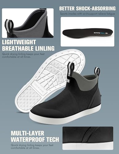 Deck Boots for Men, Waterproof Insulated Mens Rain Boots, Anti-Slip Ankle Fishing Boots, Rubber Boots with High Traction for Outdoor, Size 6-133