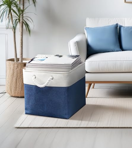 Image of DECOMOMO Cube Storage Bins 13x13 Fabric Bins for Cubby Shelves Closet (Navy Blue & White, 3 Pack)