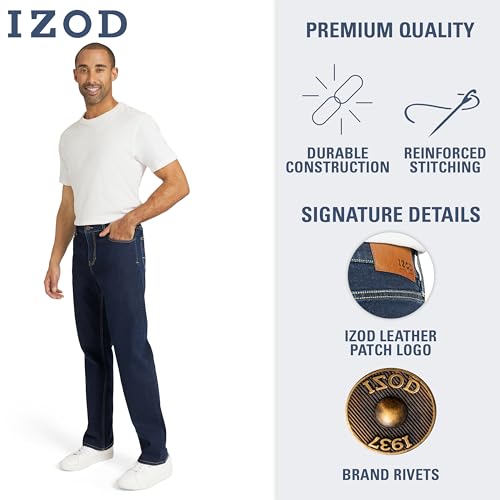 IZOD Men's 5 Pocket Relaxed Fit Stretch Waist Denim Jeans, Rinse Indigo, 34W x 30L by IZOD - Used condition - Image 4
