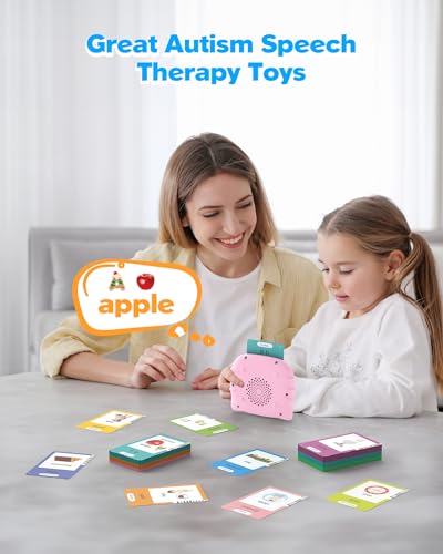 Image of Bilingual Spanish and English Talking Flash Cards for Ages 2+, Pocket Speech Therapy Tools with 512 Words, Montessori Language Learning and Autism Aids (510 Words English & Spanish Pink)