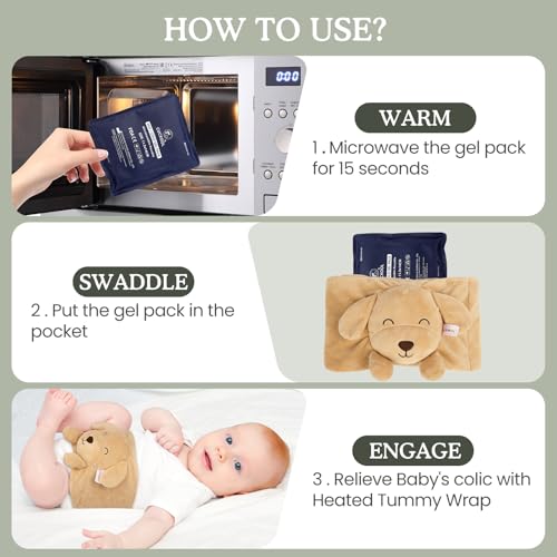 Image of Baby Colic and Gas Relief, Heated Tummy Wrap for Newborns Belly Relief by Soothing Warmth, Baby Heating Pad Swaddling Belt Relief & Soothe Gas, Colic and Upset Stomach for Newborns to Toddler (Puppy)