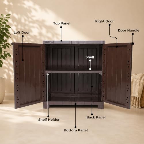 Image of 2.4 Ft x 2.1 Ft Storage Plastic Cupboard | 1 Year Warranty | Free Standing Cabinet | (Finish Color - Brown, Door Type- Hinged, DIY(Do-It-Yourself)) | (1 Shelf)