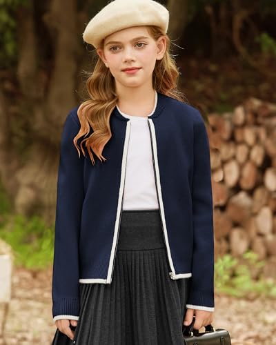 GRACE KARIN Girls Cardigan Knit Zip Uniform Sweater School Winter with Pockets 6-14Y2