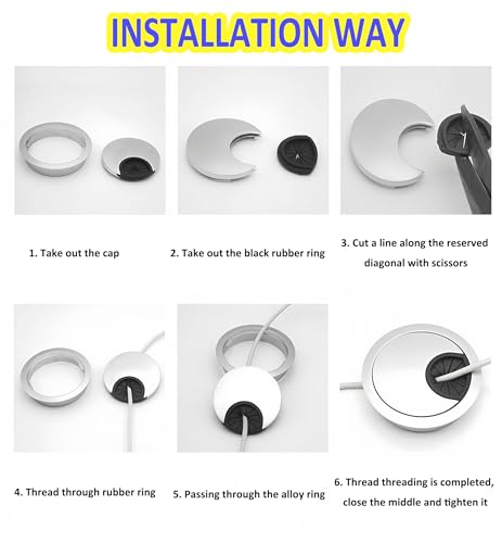 Xntun 3 Pcs Satin Nickel Metal Cable Grommet, Zinc Alloy Desk Table Grommet Cable Cord Hole Cover for Home and Office, Fits 2inchs Hole 50MM Black by Xntun - Image 3