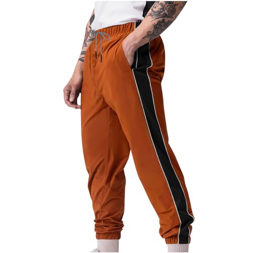 Sweatpants for Men Classic-Fit Light Fleece Pants High Waisted Chino Bottom Joggers with Pockets Outdoor Trousers Orange