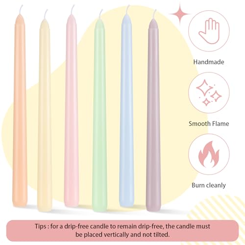 Image of Conelist 6 Pcs Pastel Taper Candles, 10 Inch Unscented Candlesticks | Smokeless Slow Burn, Table Centerpieces, Handmade Taper Candle Sticks, Wedding Birthday Party, Home Dining Decor