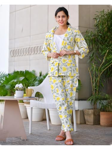 Image of DHRUVI TRENDZ Women's Rayon Floral Co Ord Set | Stylish | Festive | Travel | 3 /4 Sleeve Trendy Korean Summer Travel Outfit | Lightweight Two Piece Dress for Beach & Holiday Look