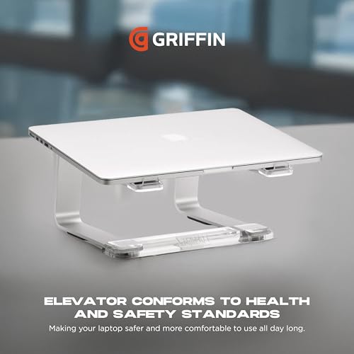 Griffin Elevator Laptop Stand - Ergonomic Computer Riser & Laptop Mount Made of Sturdy Brushed Aluminum - Supports Posture & Elevates Workspace with a Minimal Design, Classic Clear (2.5 Oz) by Griffin - Image 3