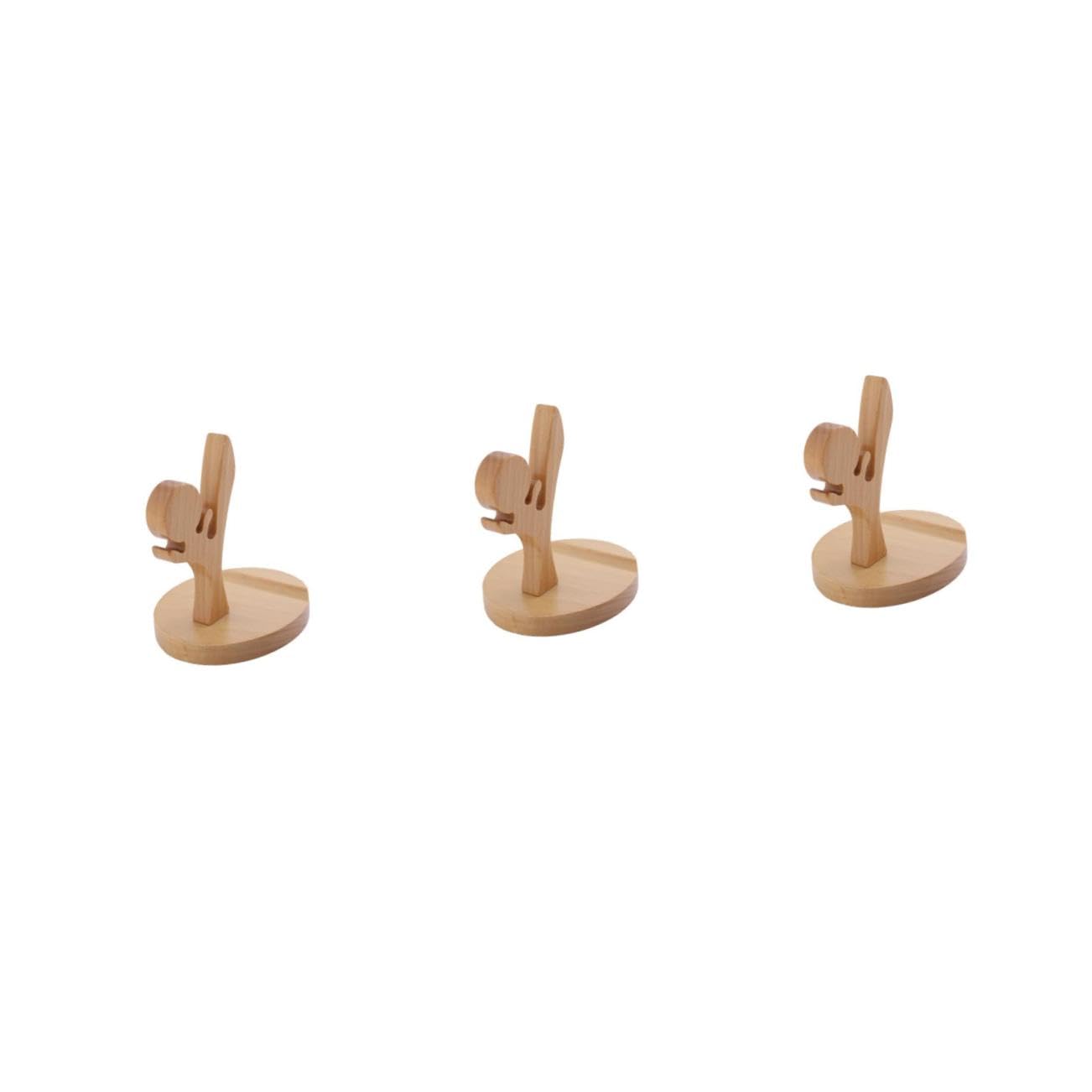 3 Piezas Soporte de Madera Natural para Móvil con Diseño Kung Fu Antideslizante para Escritorio y Mesa