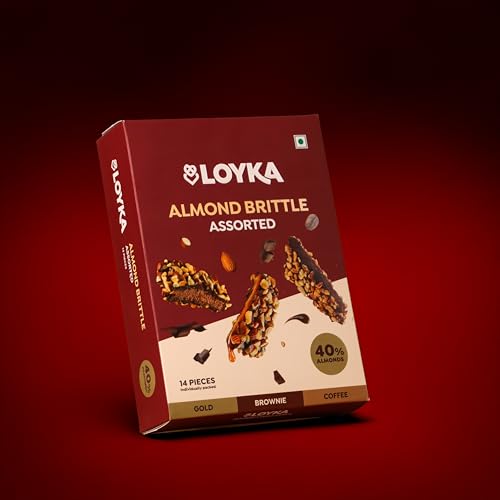 Image of LOYKA Almond Brittle Assorted Choco Box - 14 Pcs X 2 | Premium Chocolate Gift Hamper | Choco & Nut Dryfruit | Roasted California Almonds (40%, Dark Choco & Salted Caramel | Any-Time Snack, 450 Gram)