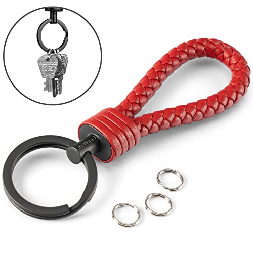 Serasar Leather Car Key Ring With Stainless Steel Key-Ring - Additional Rings For Small Keys - Ideal For Cars, Motorcycles, Bicycles And House Keys - With Gift-Box For Men And Women #TOP1